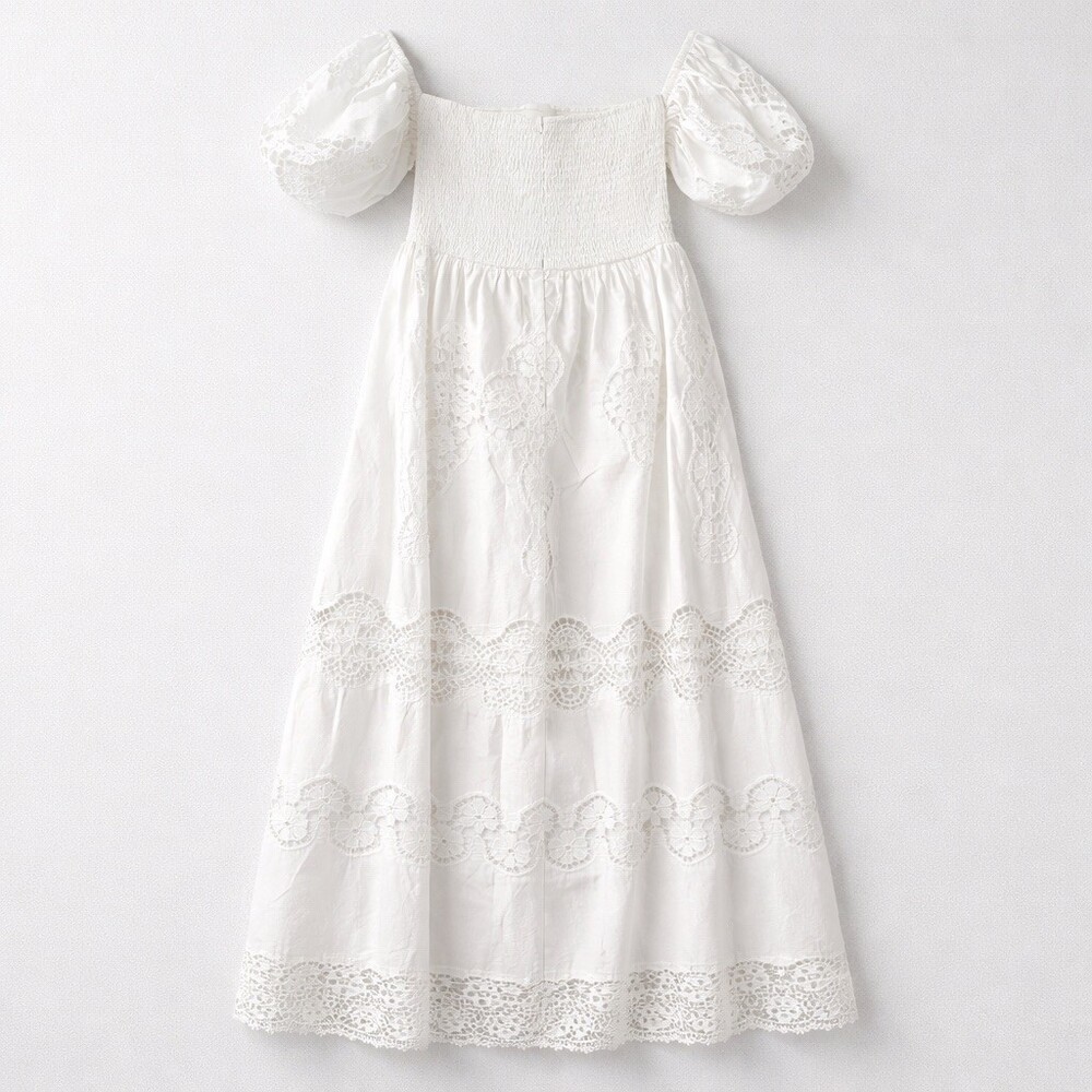 Just Me Maxi Dress Womens Size M White Lace Off Shoulder Puff Sleeve Long - Picture 4 of 7